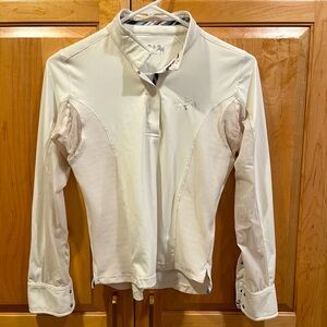 RJ Classics White Equestrian Show Shirt, Long Sleeve Horse Show Shirt, Girls XL